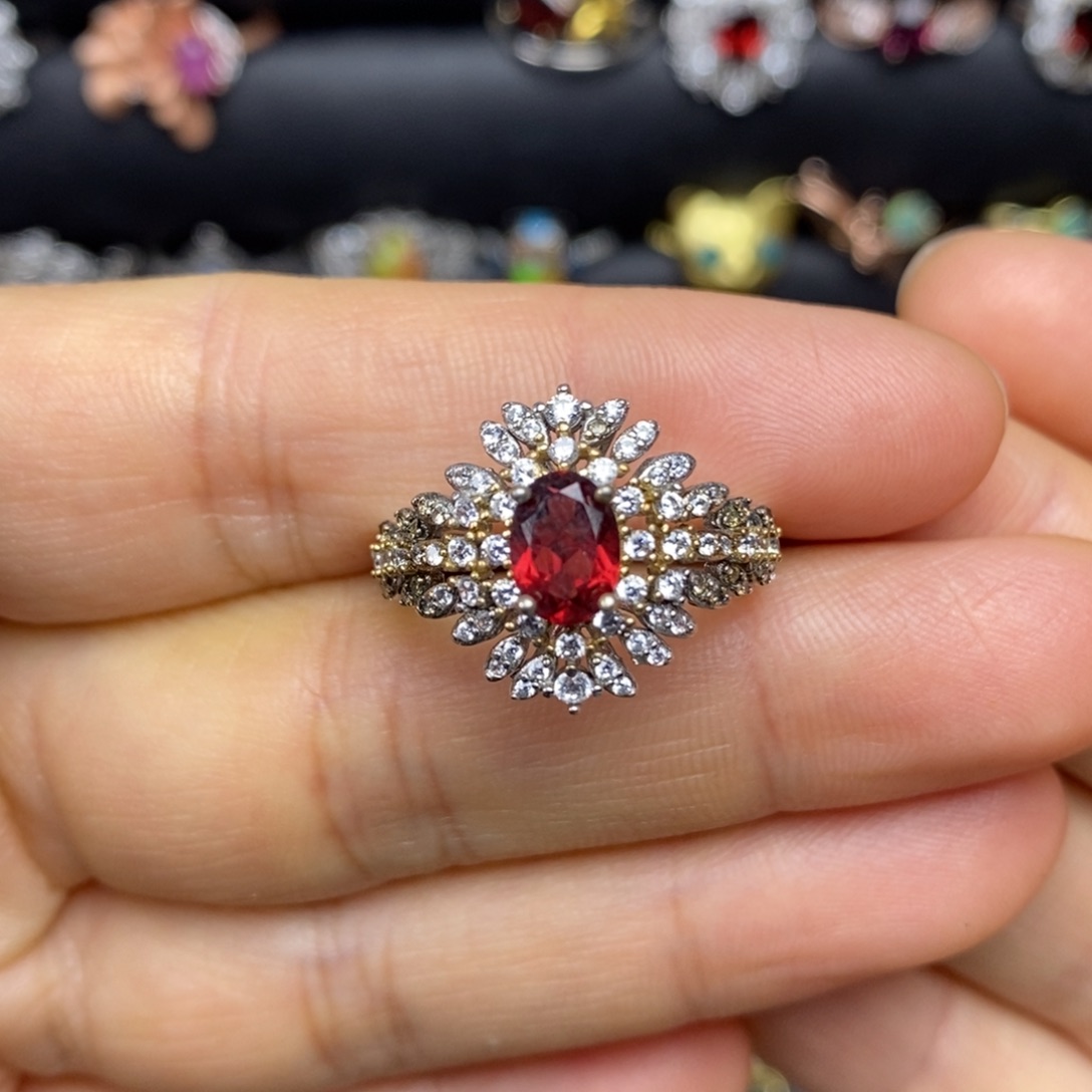 戒指银S925镶嵌石榴石