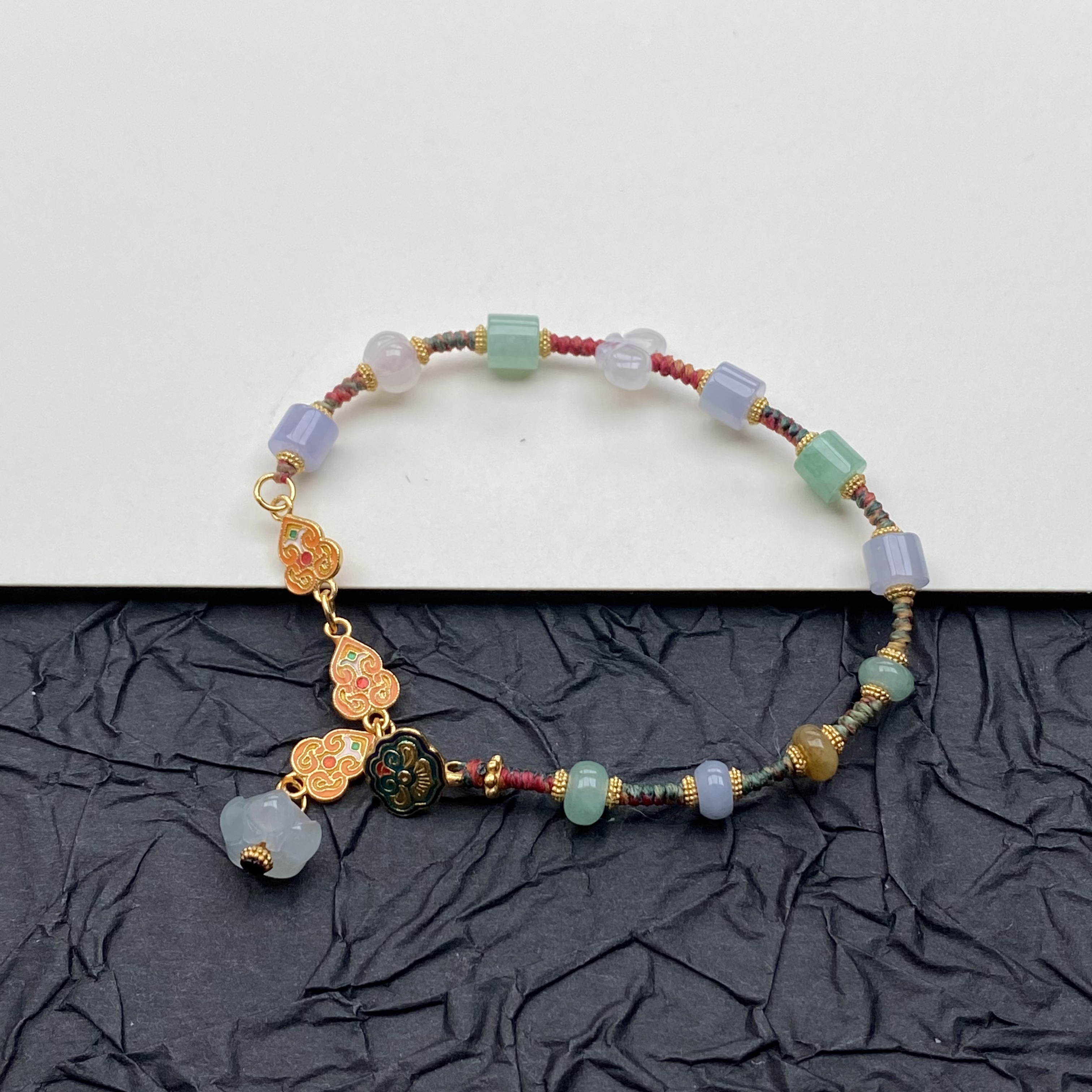 天然a货缅甸翡翠多宝彩色路路通蝴蝶鼓珠925银手链（多样性发一件）