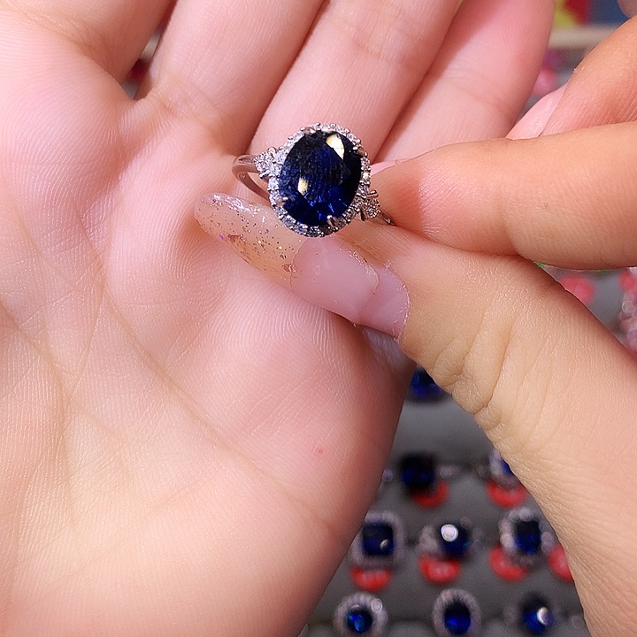 蓝宝石戒指银S925镶嵌