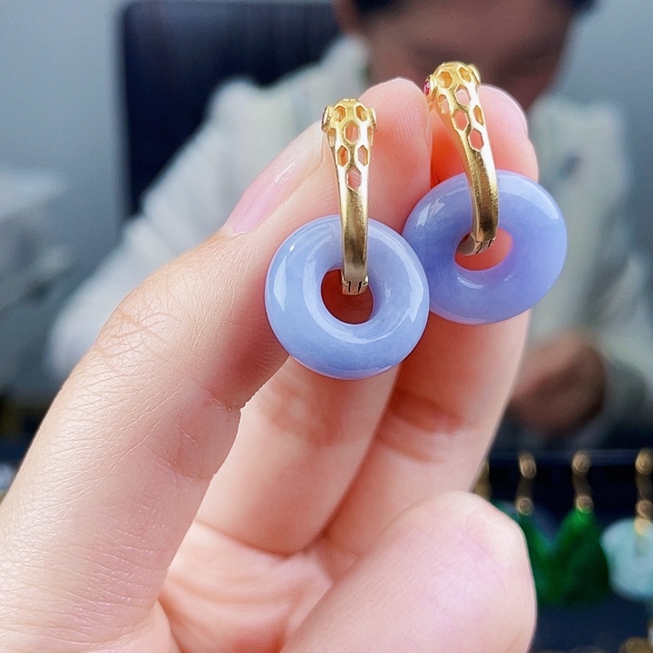 翡翠耳饰银S925镶嵌饰品