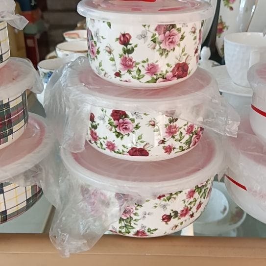 新疆西藏包邮千朵玫瑰骨质瓷三件套保鲜碗