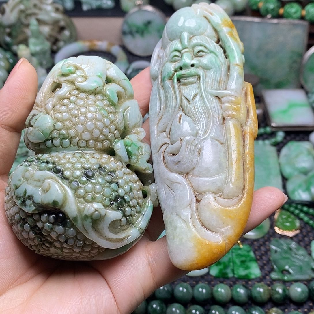 翡翠挂件未镶嵌老*缅甸天然翡翠手把件