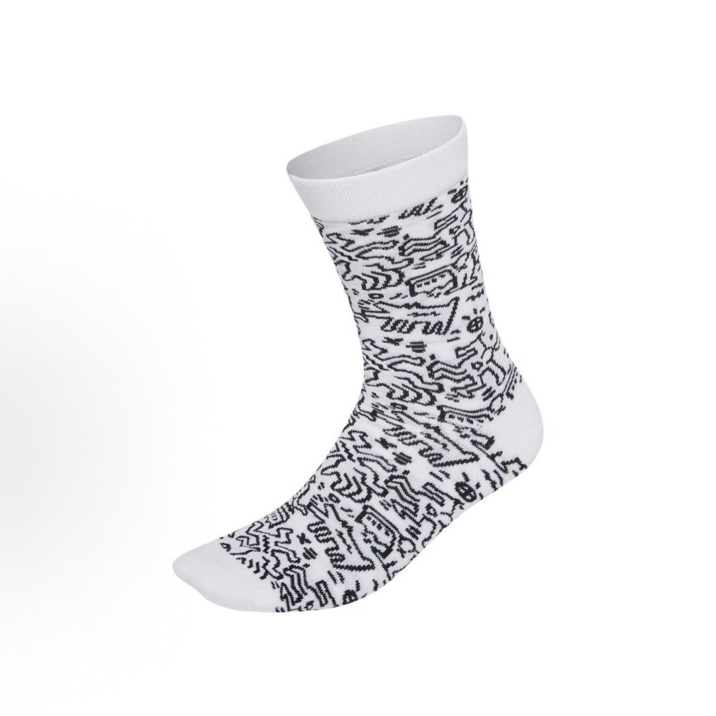 adidas 3双 凯斯哈林联名涂鸦中筒袜 三双装男女款 白色HC7209