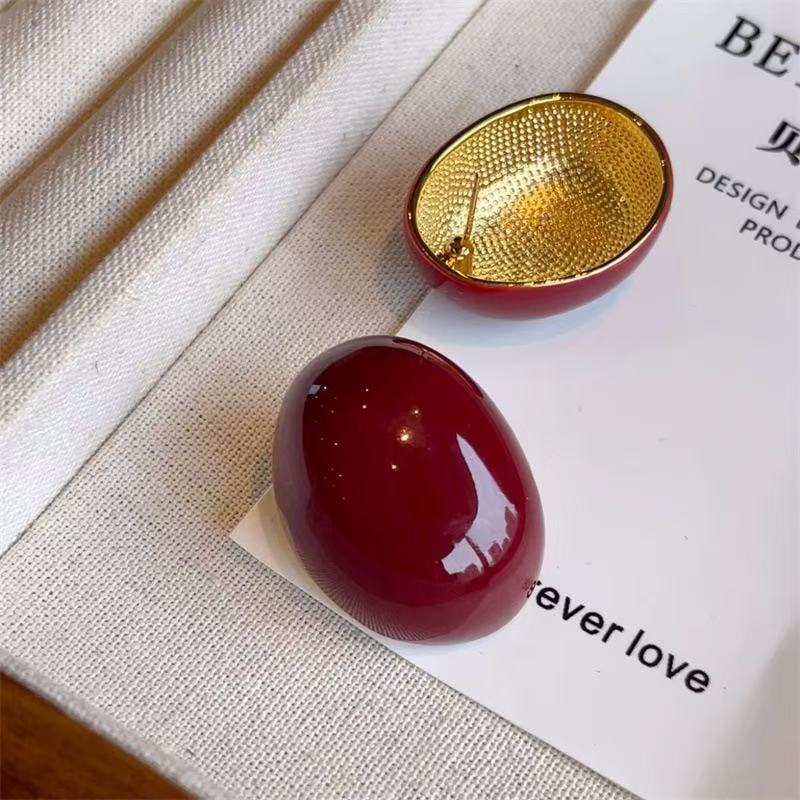 铜合金珐琅耳饰 珐琅釉蛋形耳钉港风复古风耳环简约气质耳饰