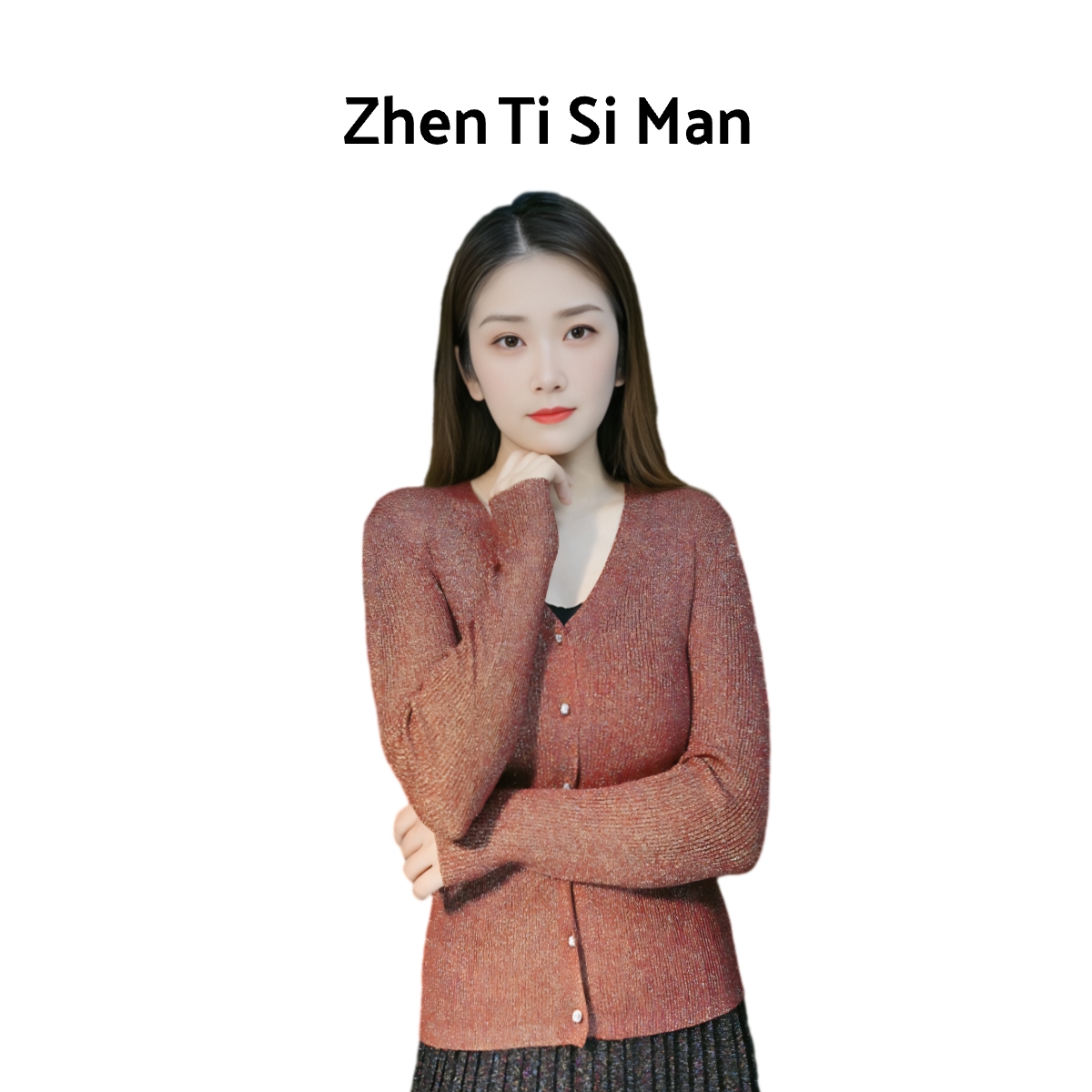 ZHENTISIMAN/CA5001 v领意大利水晶纱女士百搭轻奢修身开衫修身