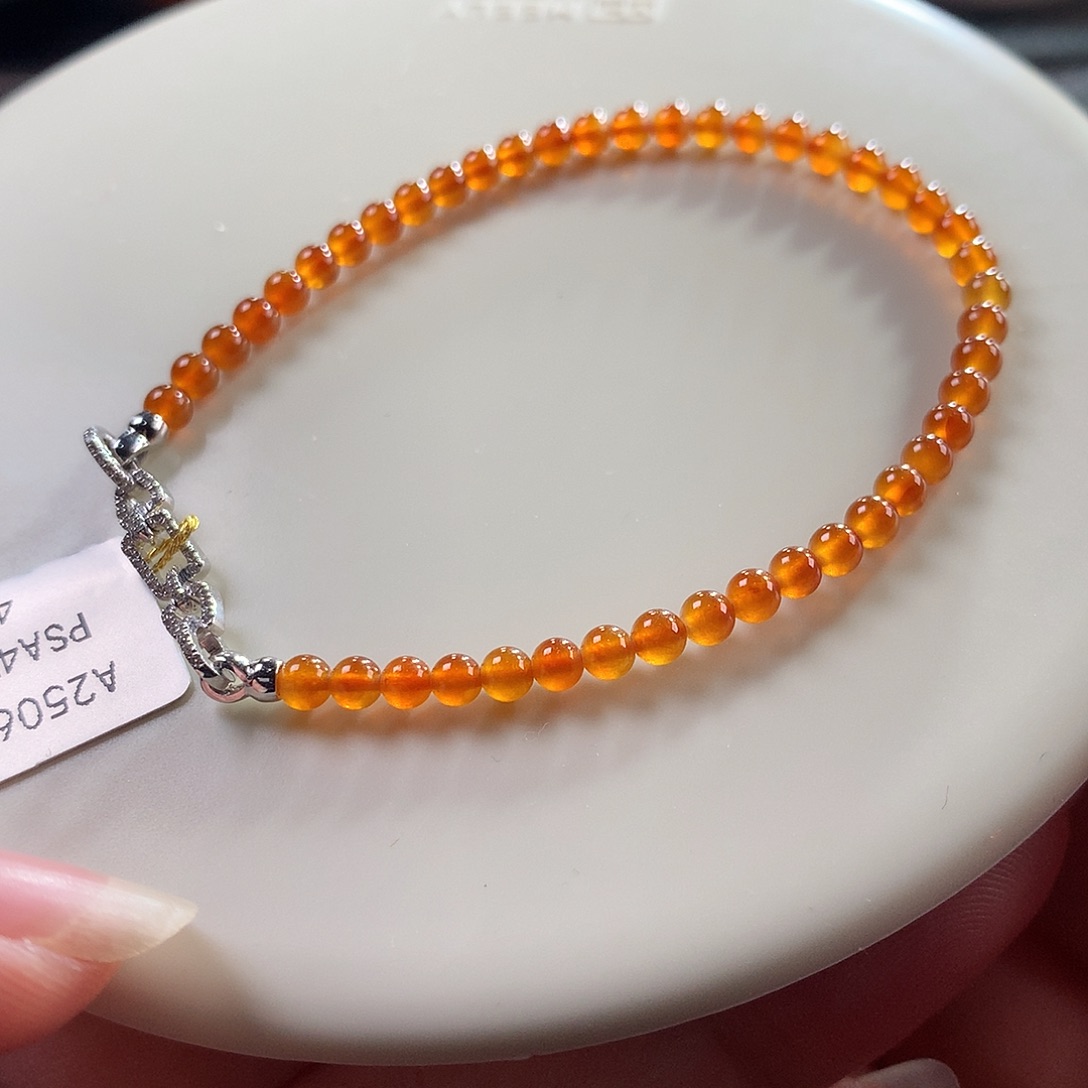 翡翠未镶嵌手链翡翠玻璃钢爱马仕橙黄卡3.50+