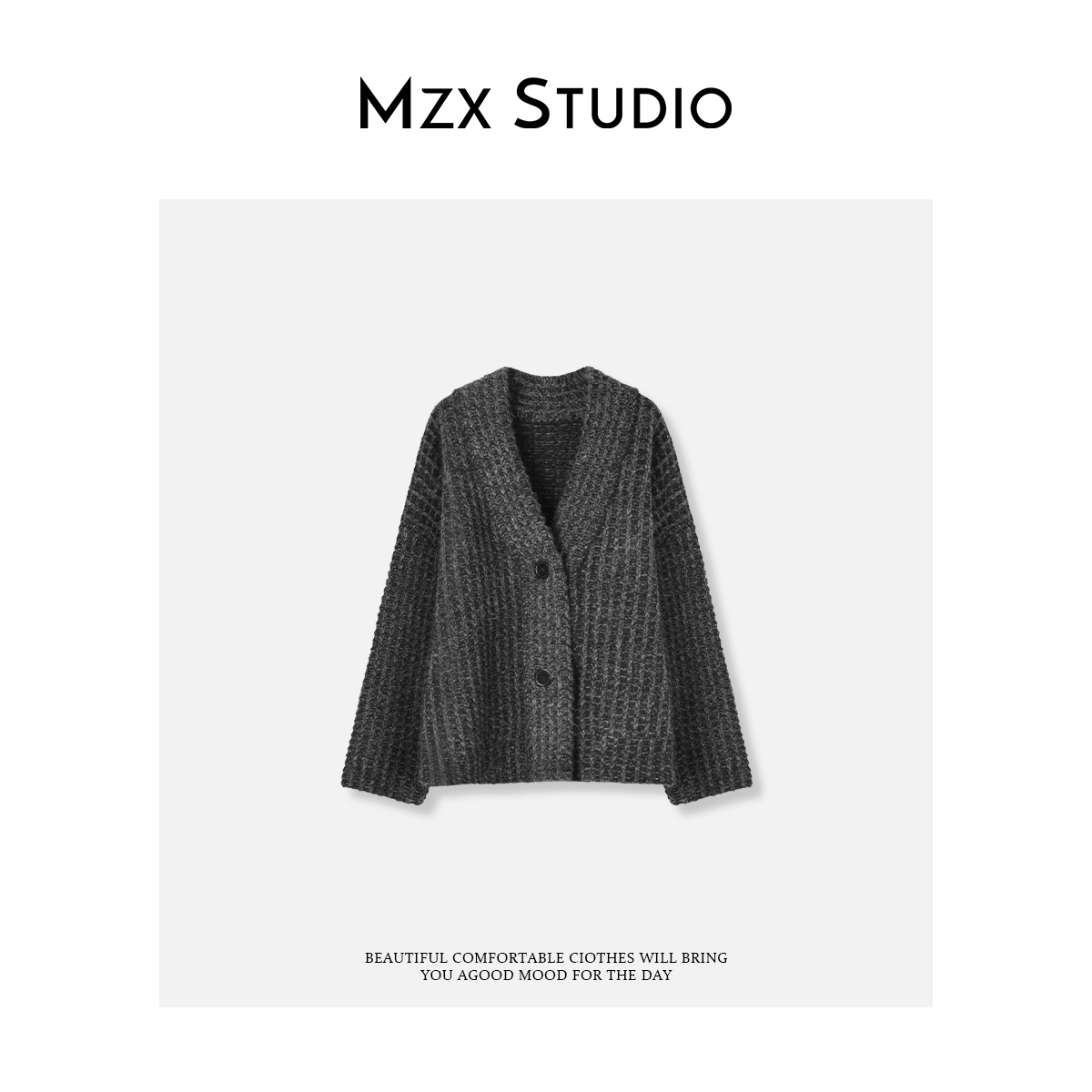 MZX  含羊毛粗针织华夫格毛织长袖开衫上衣 WT10031-C