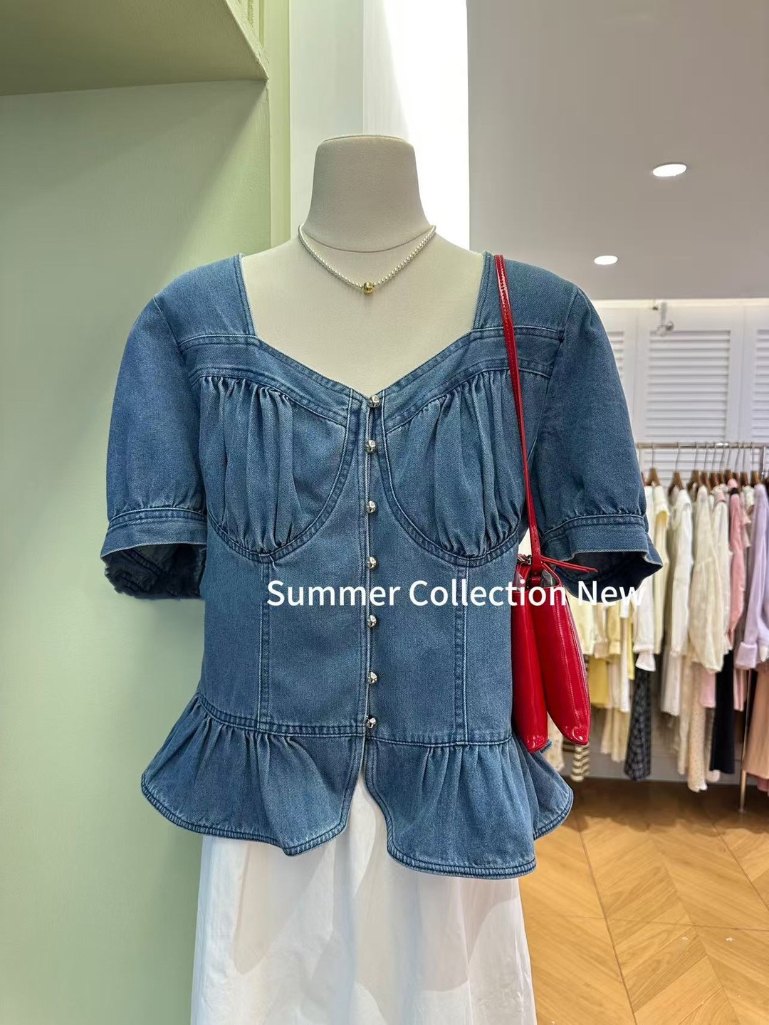 牛仔荷叶边小上衣3066