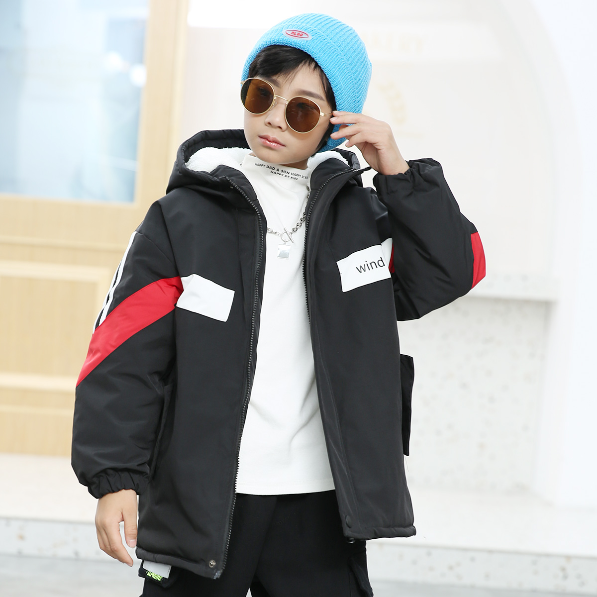 男童时尚加绒棉衣棉服