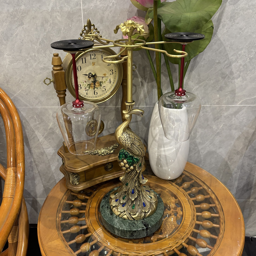 全铜葡萄凤凰红酒杯架黄铜洋酒杯收纳架