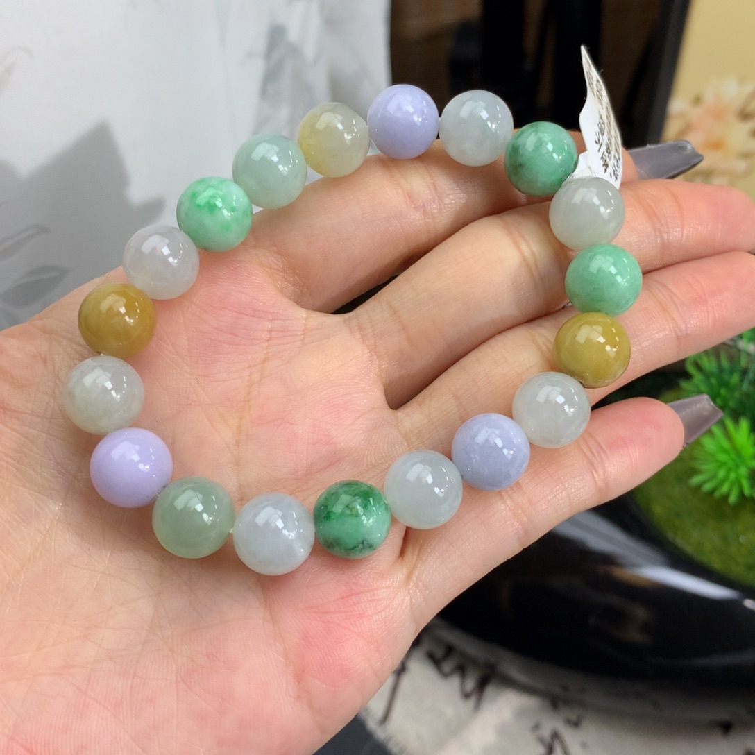 翡翠手链未镶嵌卡9.8多宝手串