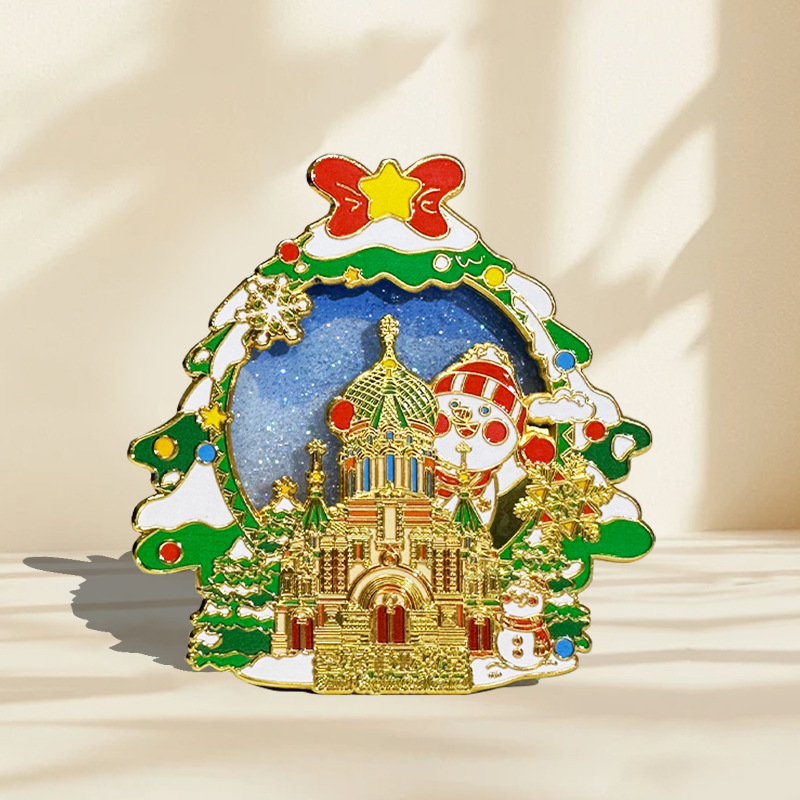 景点旅游金属流沙冰箱贴文创纪念品磁吸礼品