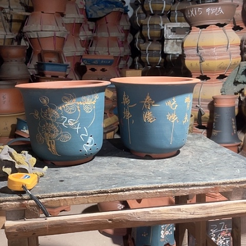 紫砂花盆兰花盆两个