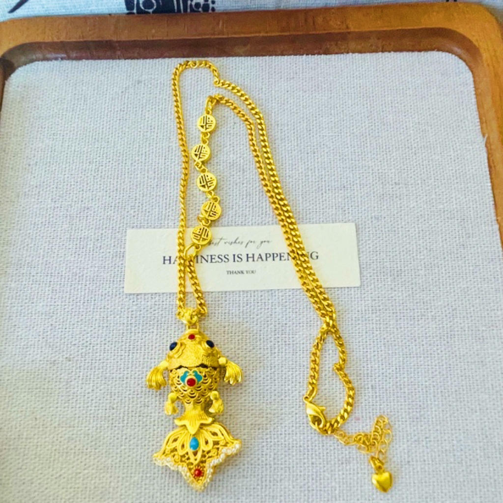 合金项链 新中式国潮风| 珐琅彩花丝逐浪金鳞鱼项链锦鲤鱼项链