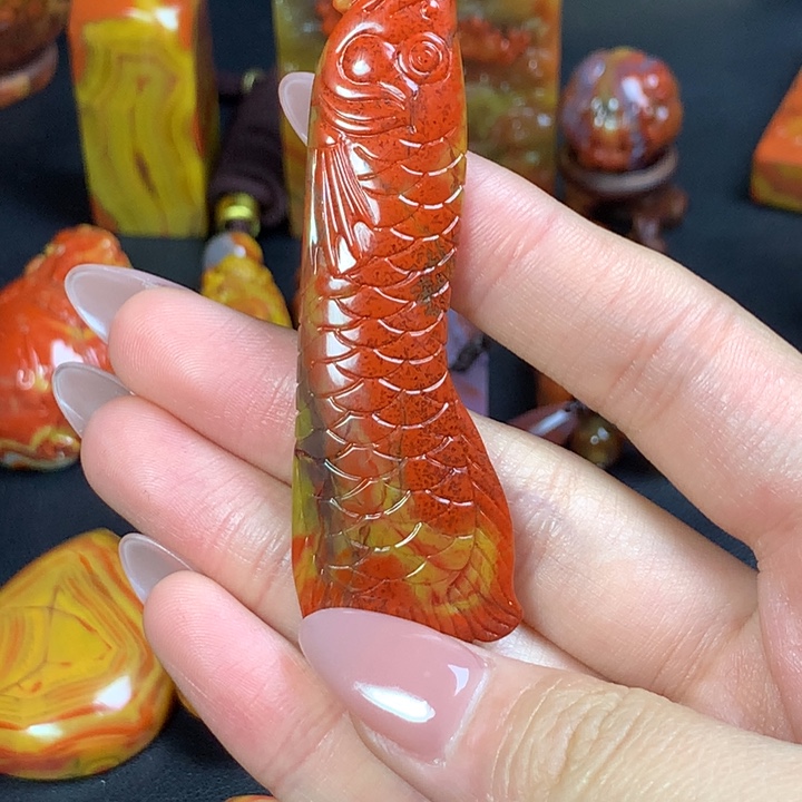 (***E玛瑙/玉髓未镶嵌年年有鱼