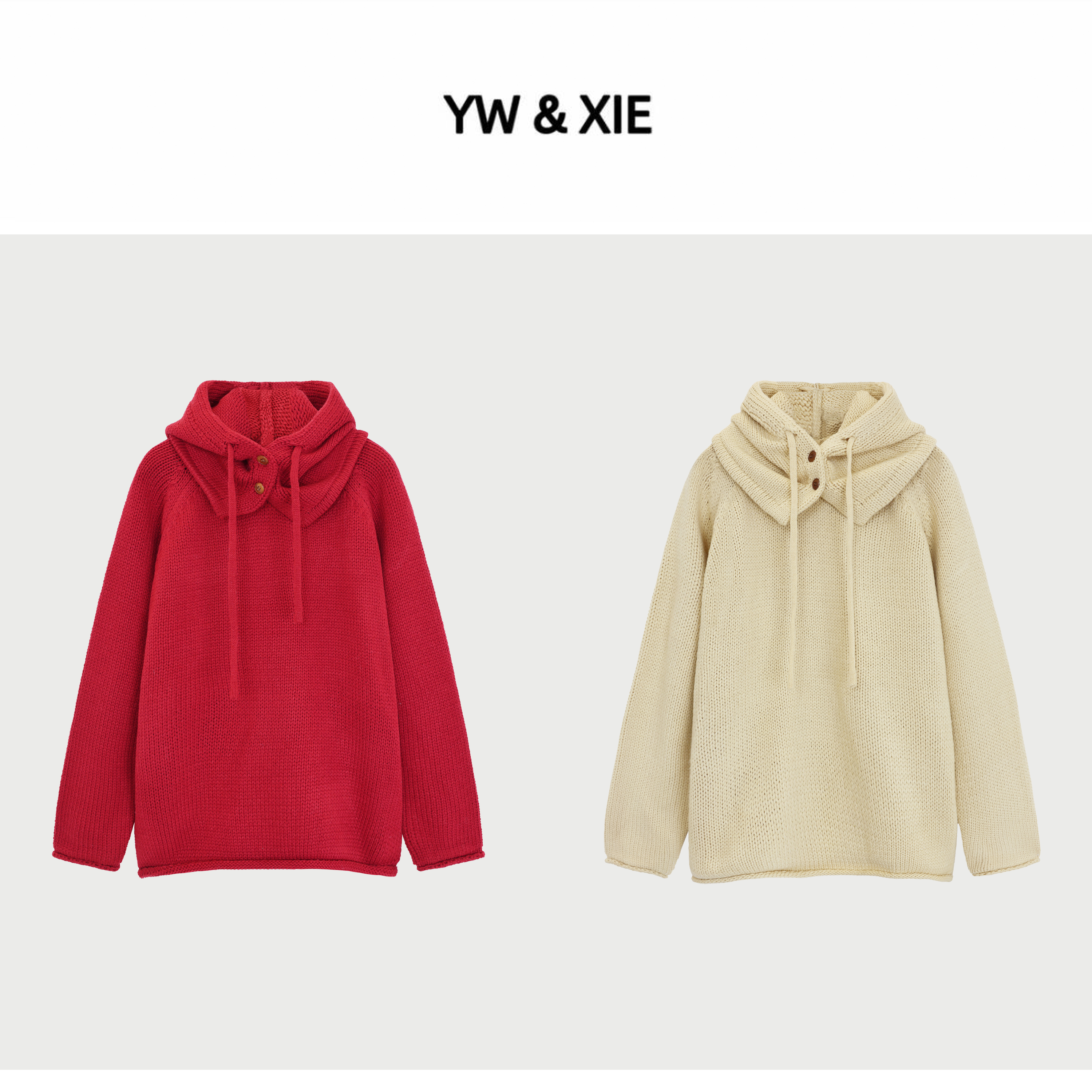 YW&XIE<61107>圆领针织毛衣配围脖帽子（可拆卸）秋冬百搭毛衣