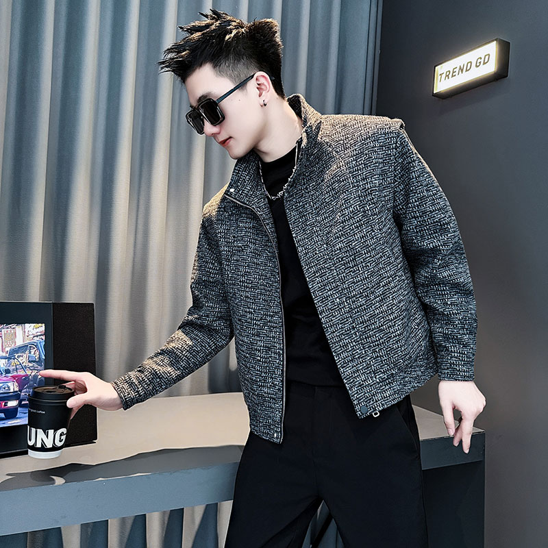 秋冬季加厚外套男款2025新款高级感男装呢子夹克休闲短款毛呢上衣