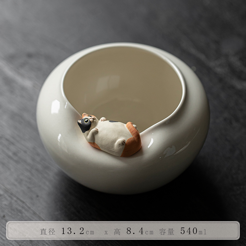 草木灰手工猫咪陶瓷建水洗水家用茶洗杯洗茶渣缸茶道零配件