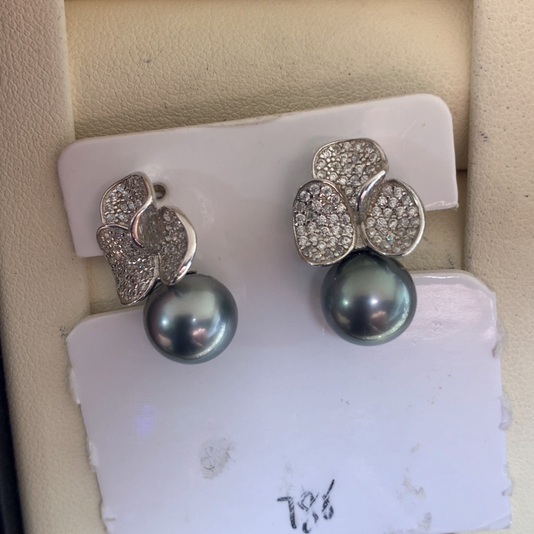 银S925镶嵌海水珍珠耳饰