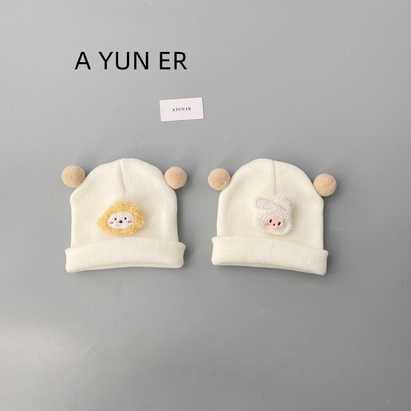 婴儿帽子秋冬款保暖针织毛线帽可爱卡通小月龄男女宝宝护耳套头帽