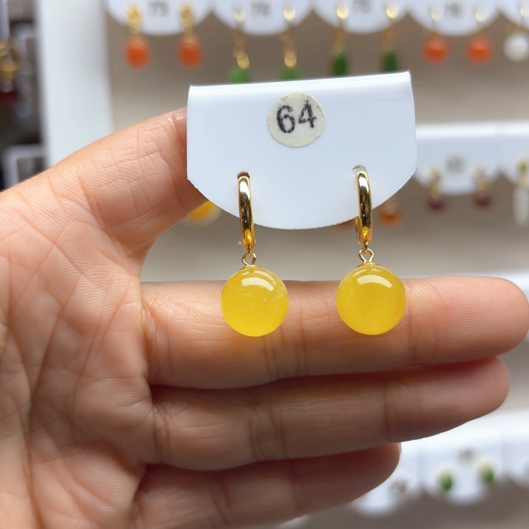 银S925镶嵌蜜蜡耳饰蜜蜡