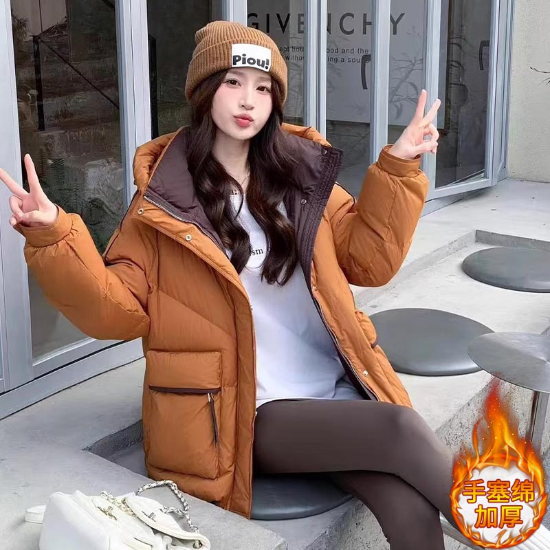 高级感时尚气质加厚棉服女2025年冬季新款宽松短款加厚连帽外套潮
