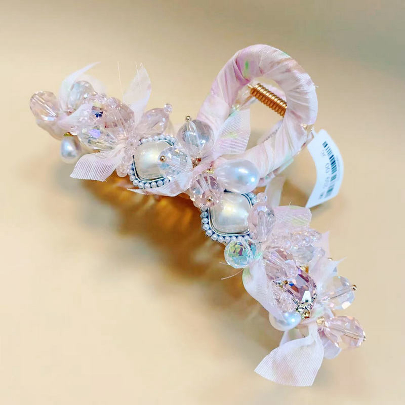 高级感轻奢韩系水晶布艺大号抓夹后脑勺夹鲨鱼夹百搭甜美款发饰