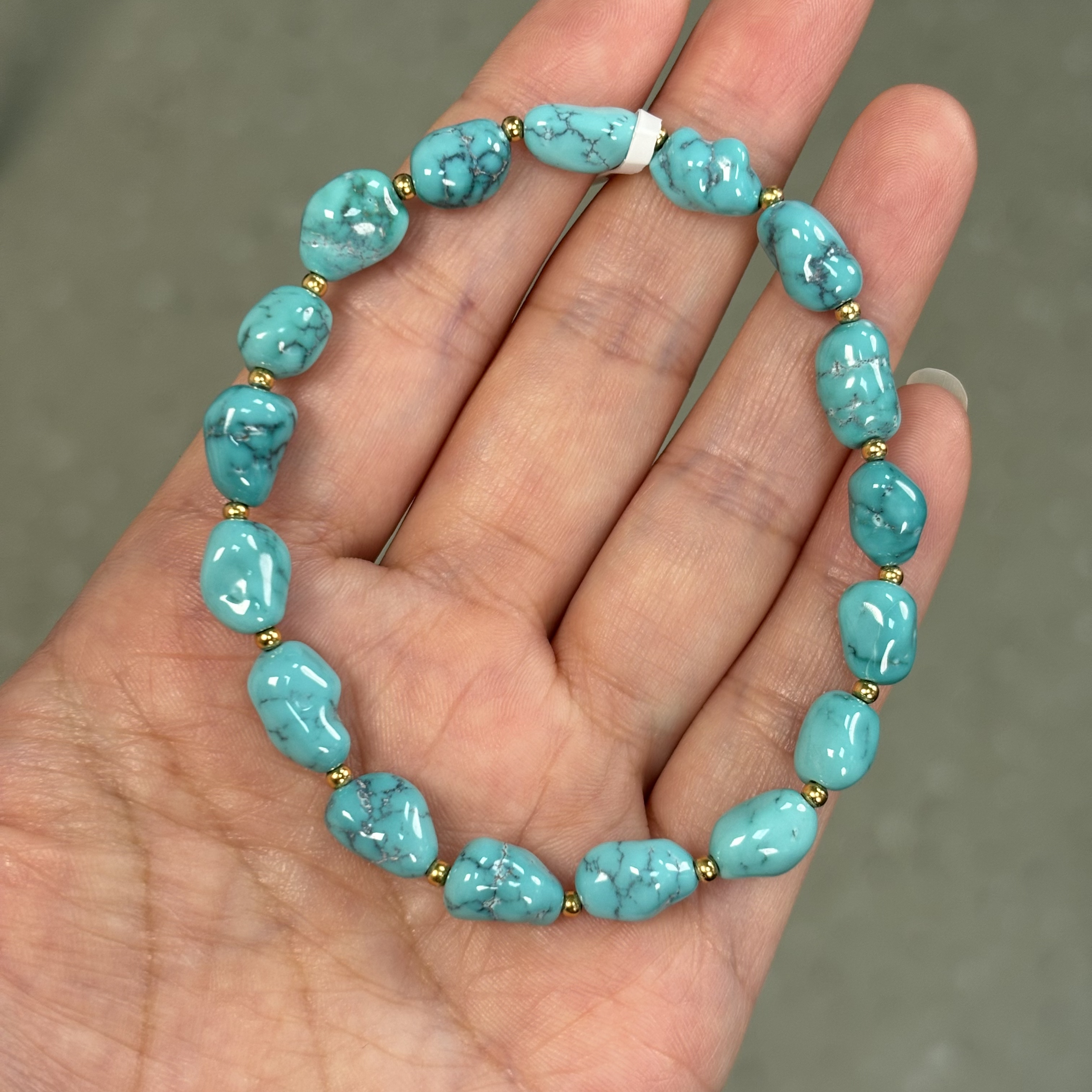 天然原矿绿松石随行手串特色水草纹一窝料尺寸7mm手围16