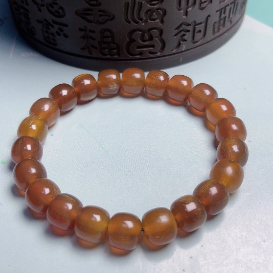 非金属皮质手链 纯天然驴踢琥珀色玉化老料单圈素圈时尚百搭精美