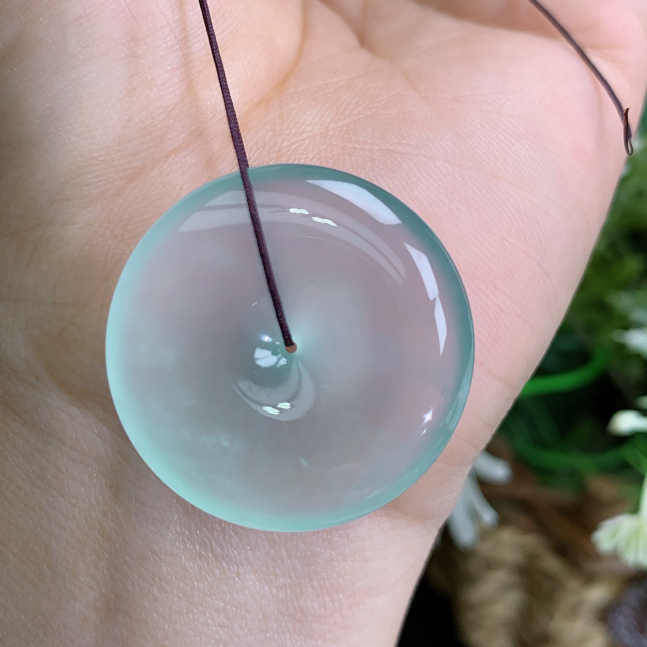 缅甸天然翡翠A货玻璃种起钢天空蓝平安扣吊坠怜尺寸29.6×5.9mm