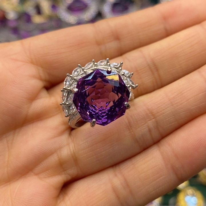 水晶戒指银S925镶嵌天然水晶戒指