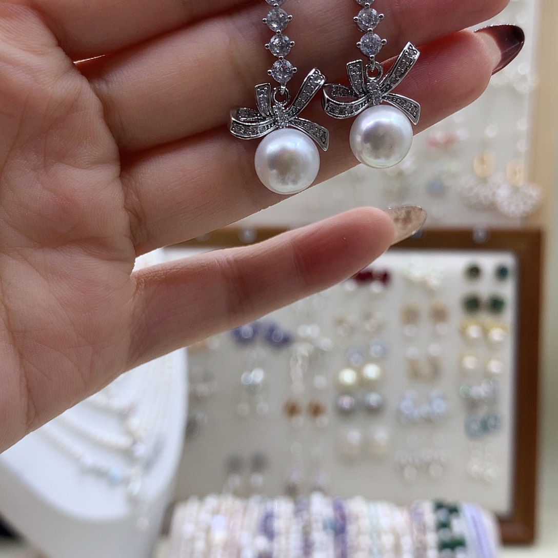 耳饰银S925镶嵌淡水珍珠