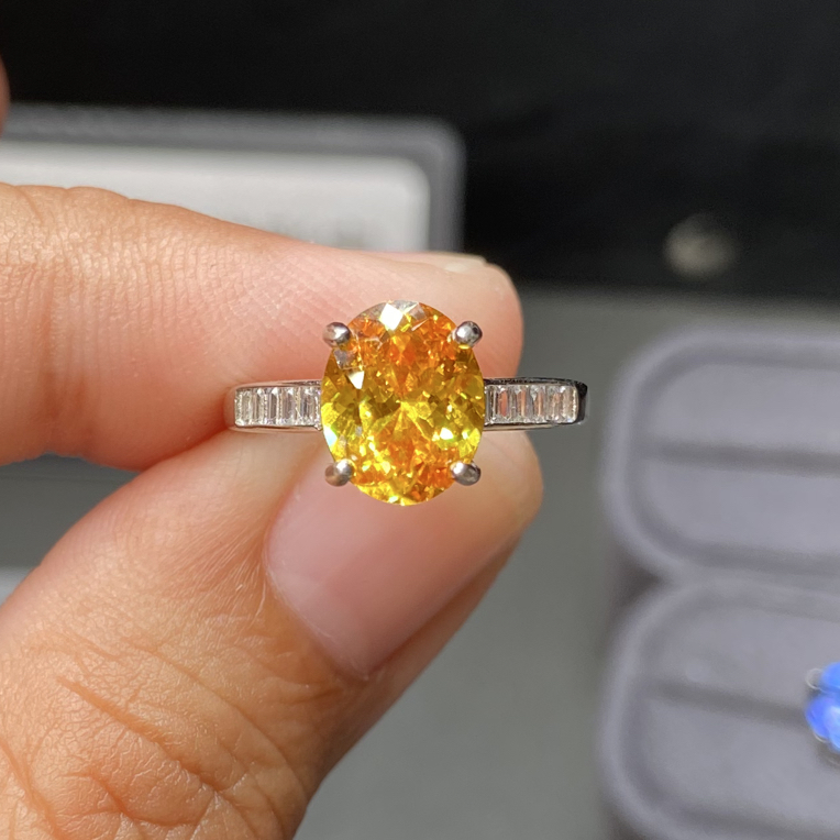 925银戒指 925银镀金镶嵌金丝雀黄开口女戒