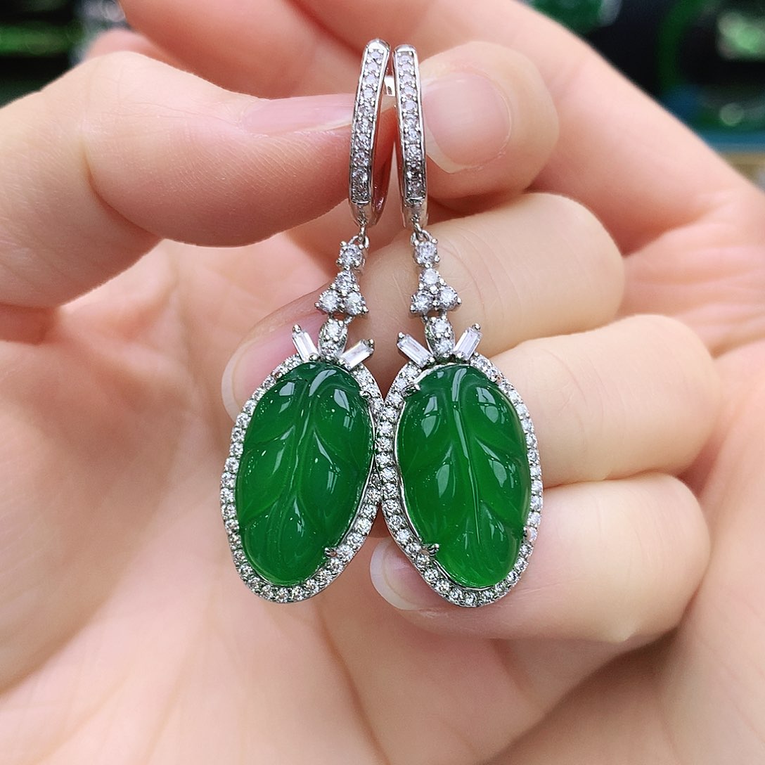 玛瑙/玉髓耳钉银S925镶嵌