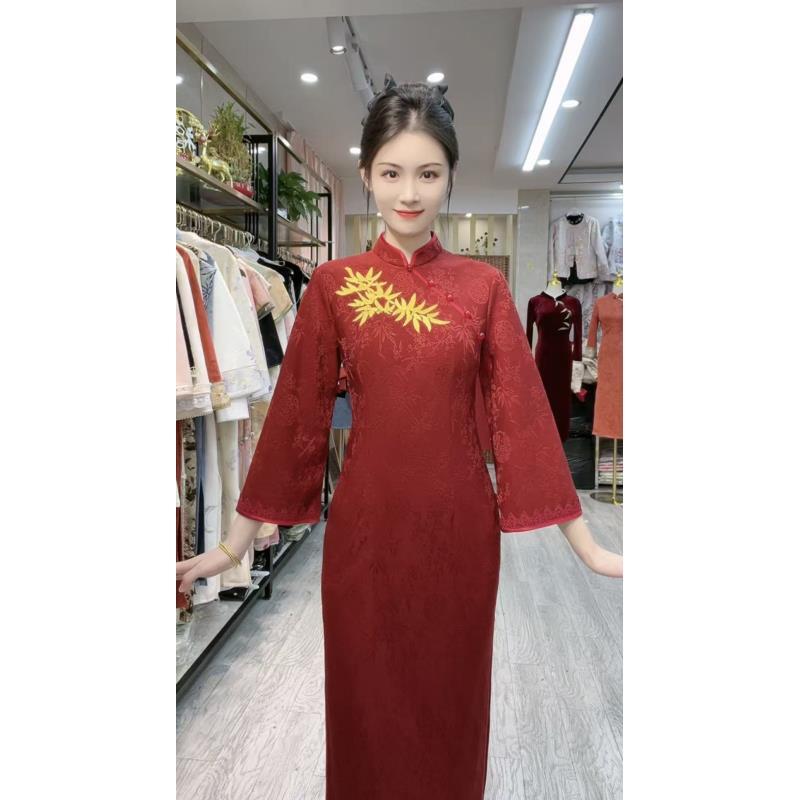 苏故里【千喜】文艺气质修身高端日常旗袍奢华气质单层衣长120