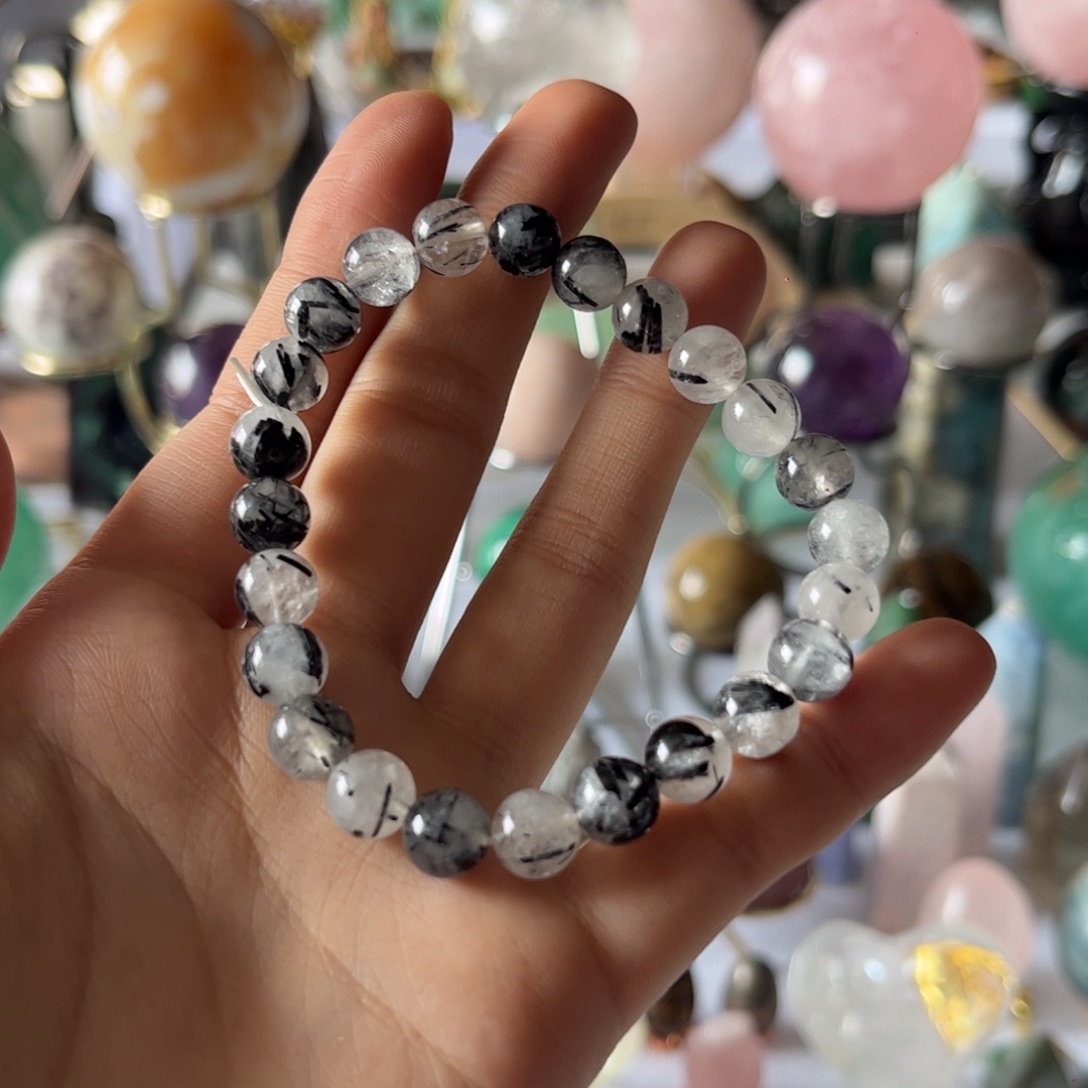 水晶天然黑发晶8.5mm未镶嵌