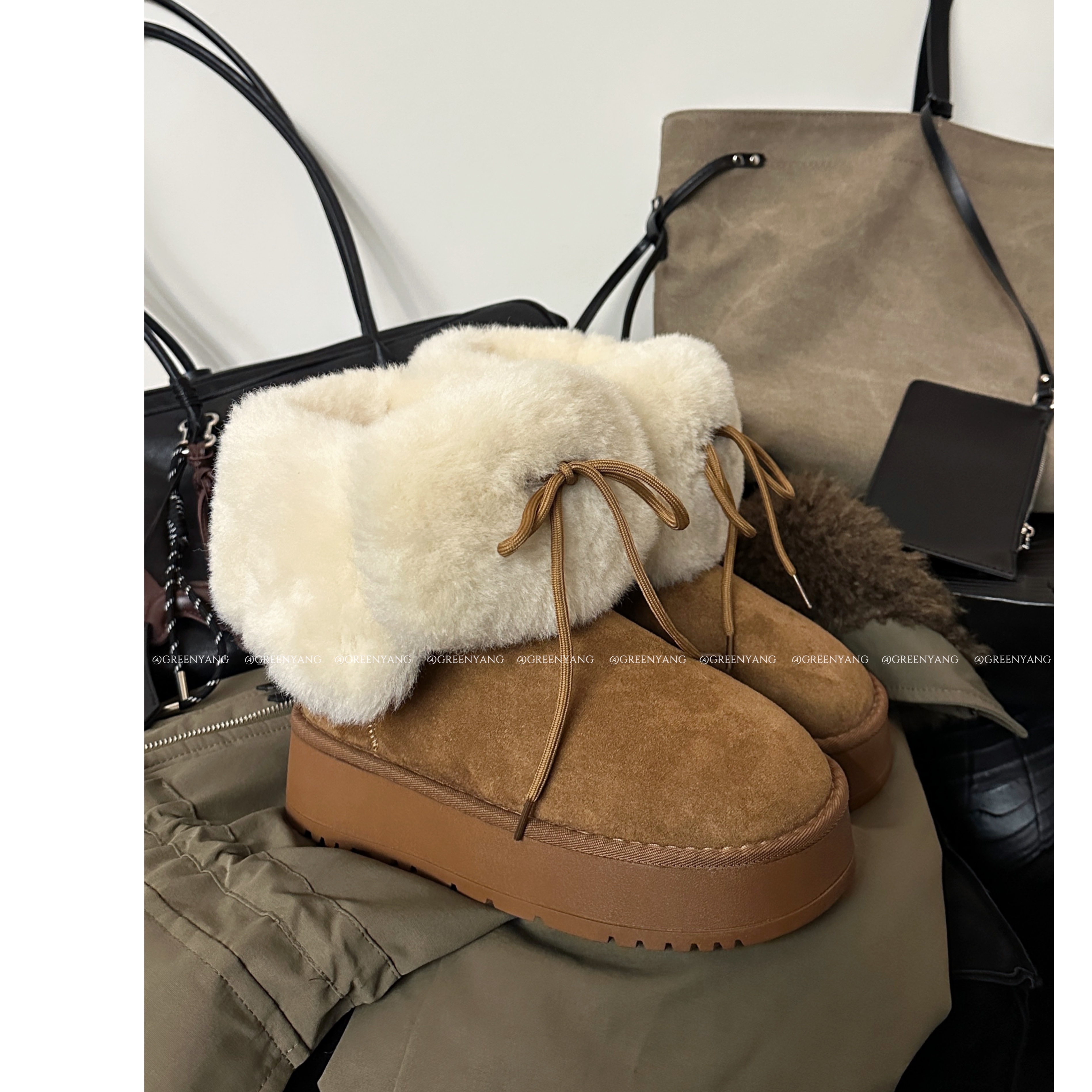 老羊家~毛绒边雪地靴女款2025冬新款加绒保暖系带短靴爆款网红款