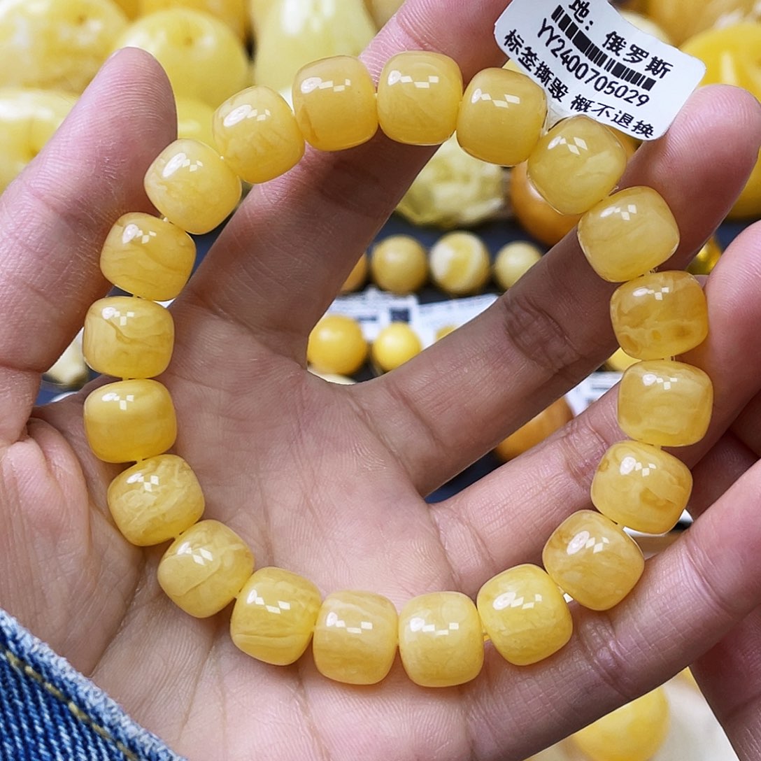 蜜蜡未镶嵌珠宝奇石满****红11+mm浓蜡妖花老型手串微瑕
