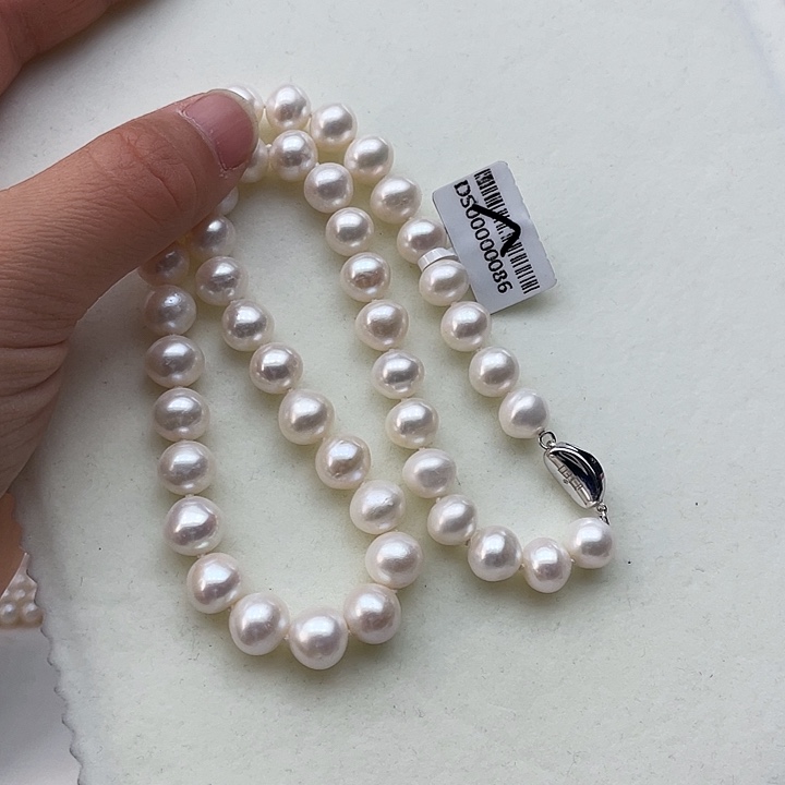 淡水珍珠颈饰银S925镶嵌卡10➕高品极光白炫彩