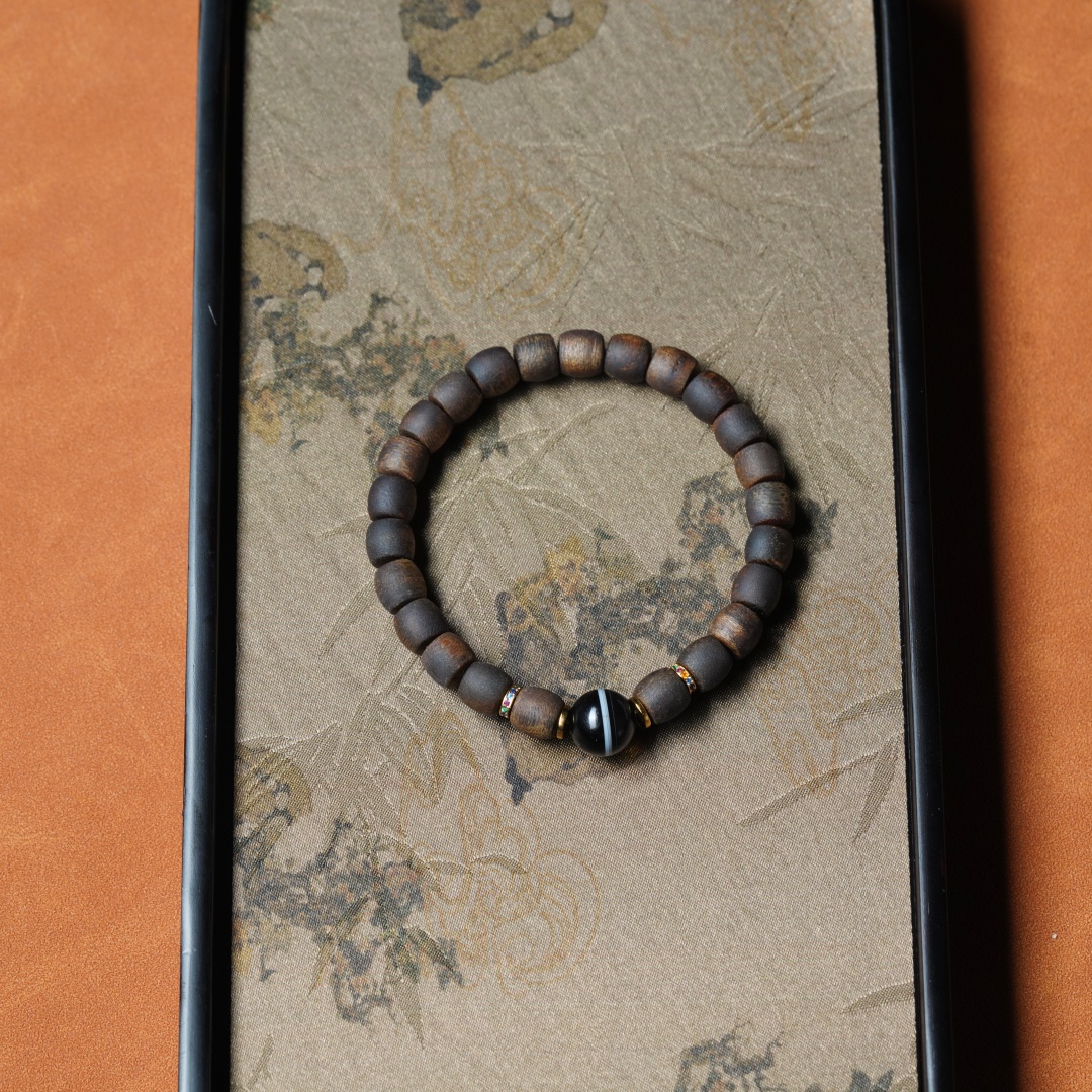 沉香海南奇楠沉水沉香桶珠手串配一线药师约8mm+ 11250724-04