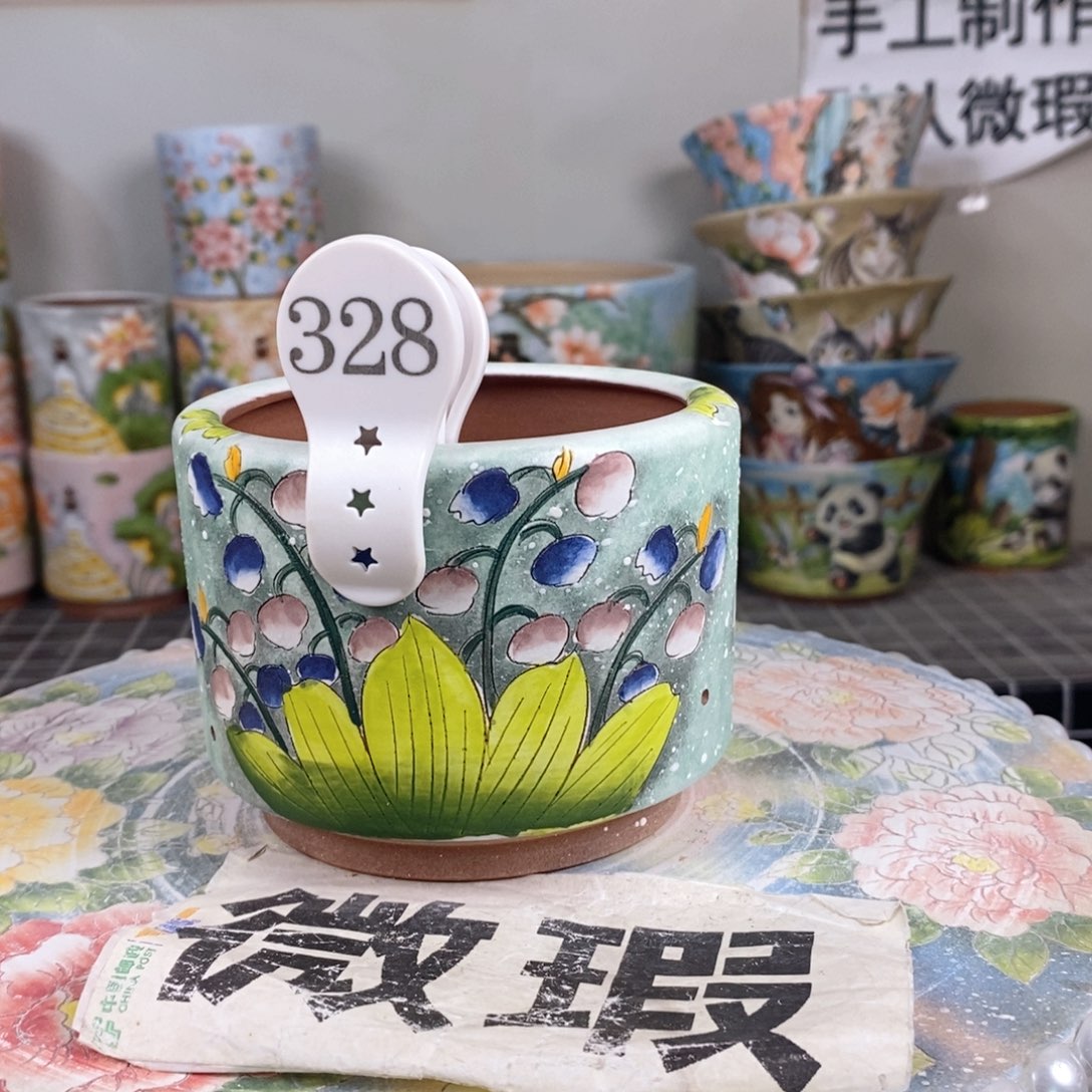 紫砂花盆红陶手绘花盆