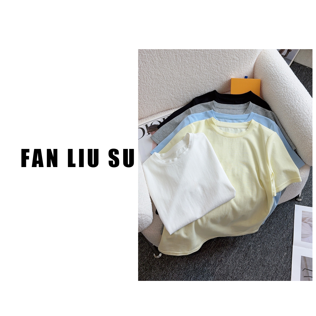 【FANLIUSU】lo圆领套头短袖半袖T恤女夏季2025新款