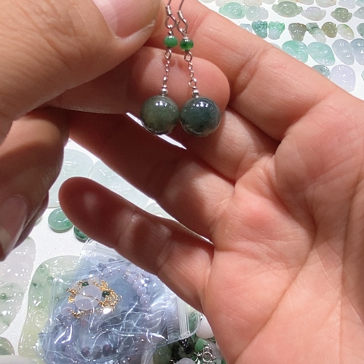 翡翠银S925镶嵌耳饰39号