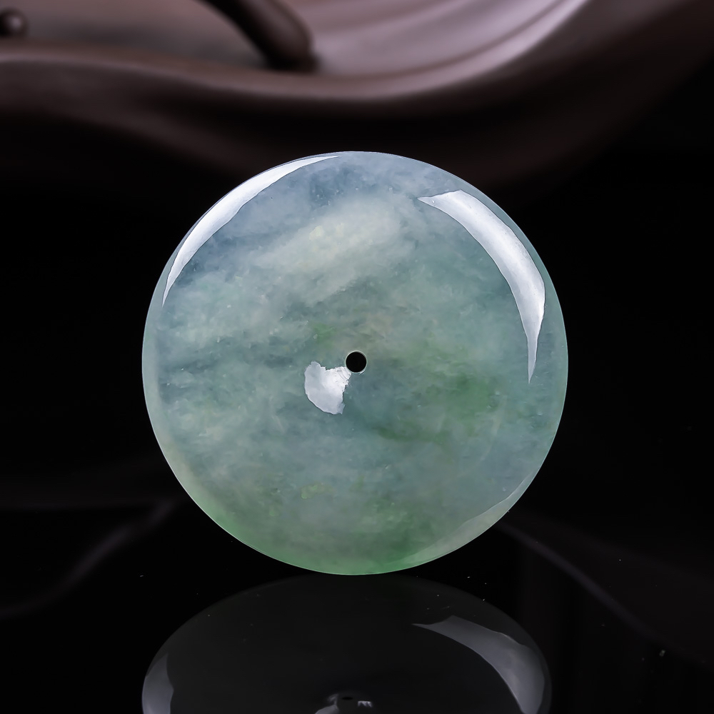 天然缅甸翡翠A货飘花大平安扣 尺寸40,2-5.8mm
