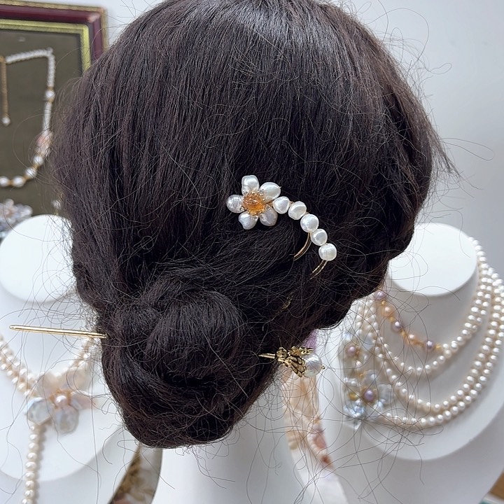 淡水珍珠发饰银S925镶嵌
