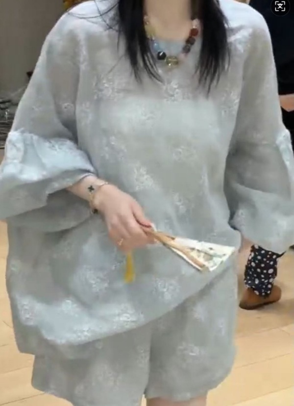 【南油二姐】夏季新中式气质防晒显瘦时尚麻短裤时尚套装8680