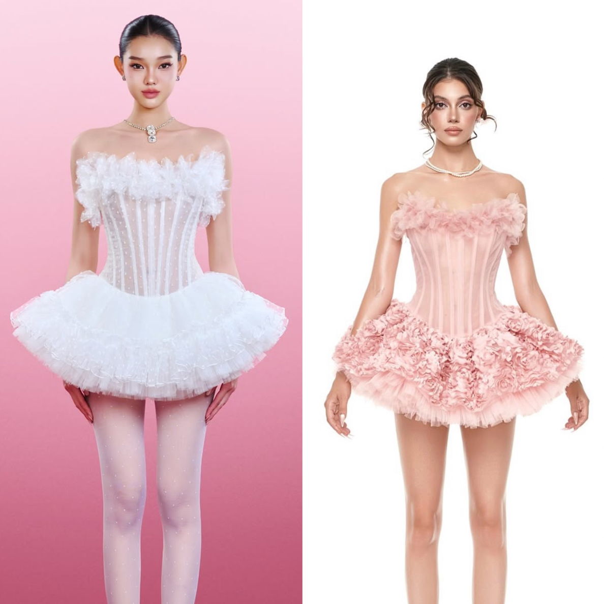 【原装正品】粉色蕾丝高级感鱼骨显瘦女神连衣裙时尚套装bella