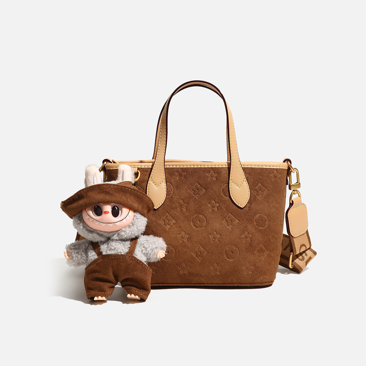 琥珀流光经典老花毛绒轻奢单肩手提托特包#9038