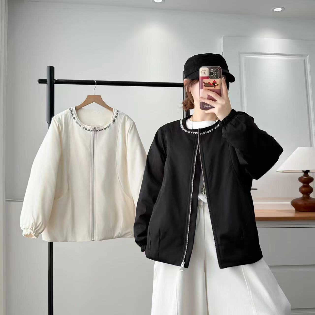 宽松型设计感常规女装棉服女棉衣圆领