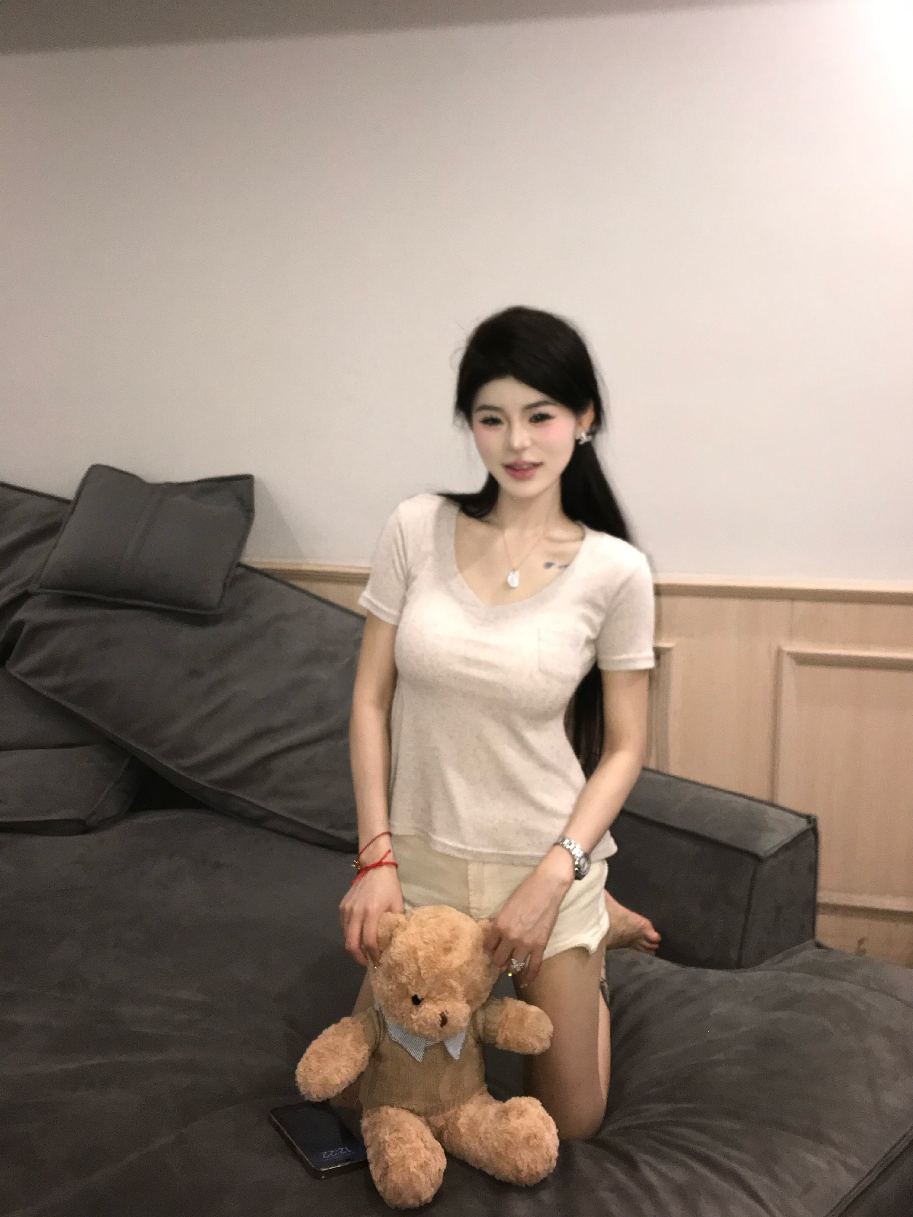 *尹千金*【冰娇美人】亚麻 美出新高度又纯又欲掐腰短袖T恤T256241